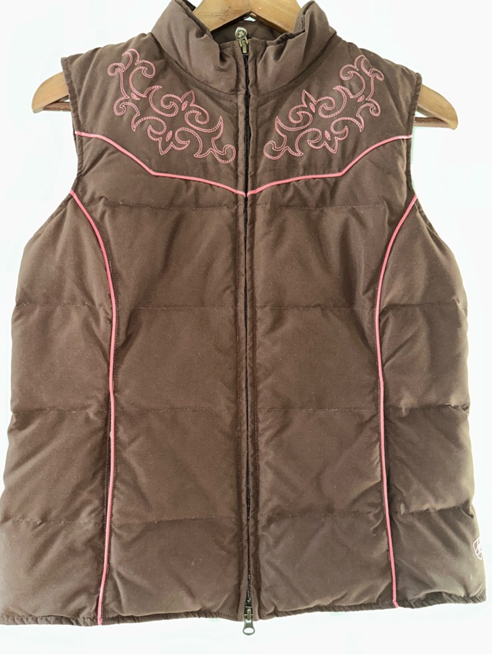 Ariat Women’s Goose Down Vest Brown Pink Accents Size Small